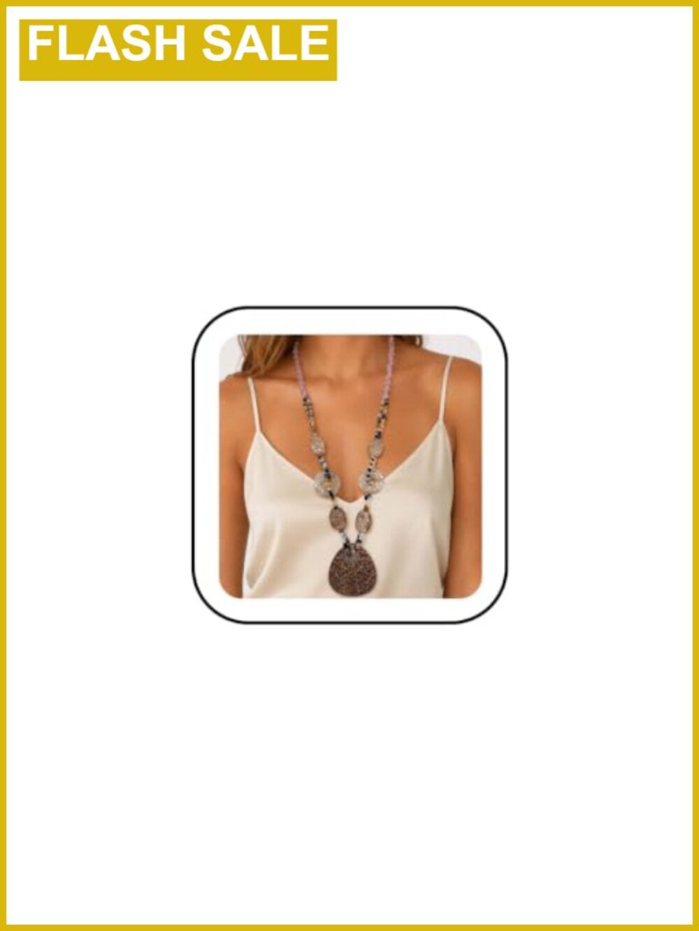 Boho Long Statement Necklace Chunky Resin Textured Disc Pendant